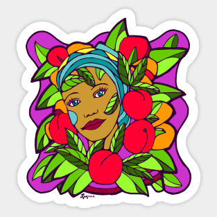 Young Woman and Ripe Fruit Sticker